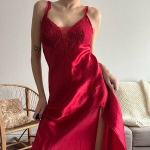 Vintage Gold Label Victorias Secret satin red maxi slip dress